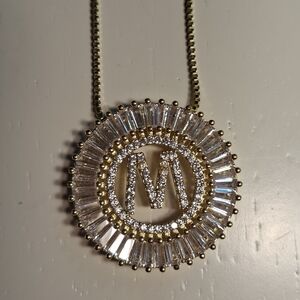 ☀️Gold Plated Halo CZ Sunburst Initial M Pendant Necklace